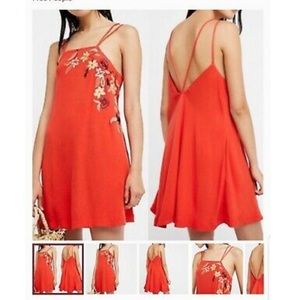Free People red dress a line xs embroidered red